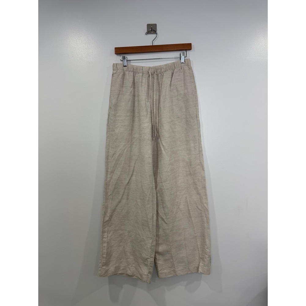 Aritzia Wilfred Women Tan Wide Leg Linen Blend Drawstring Pants Medium